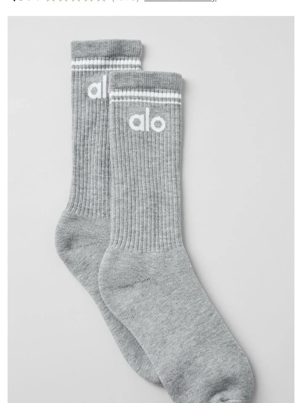 ALO Yoga Gray Crew Athletic Socks with White Logo